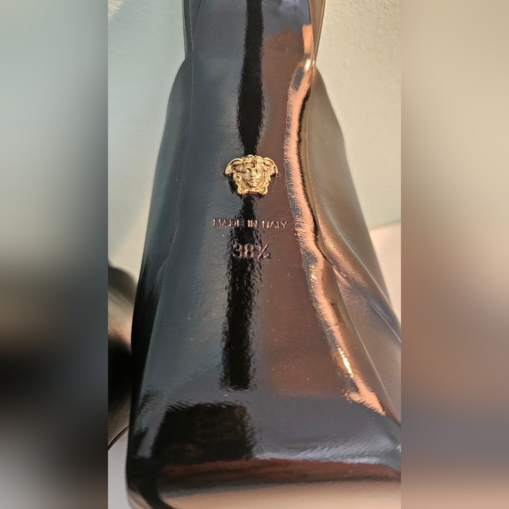 Versace La Medusa Gold 140MM Leather Platform Mules/Sandal Black Size 38/5 - Picture 16 of 16